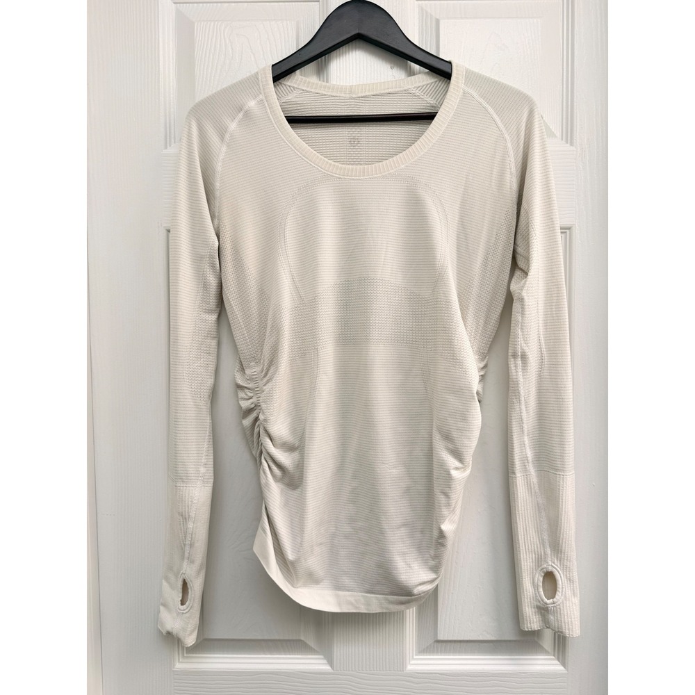 Lululemon Swiftly Tech Ruched Long‎ Sleeve Shirt Cream White Size 10